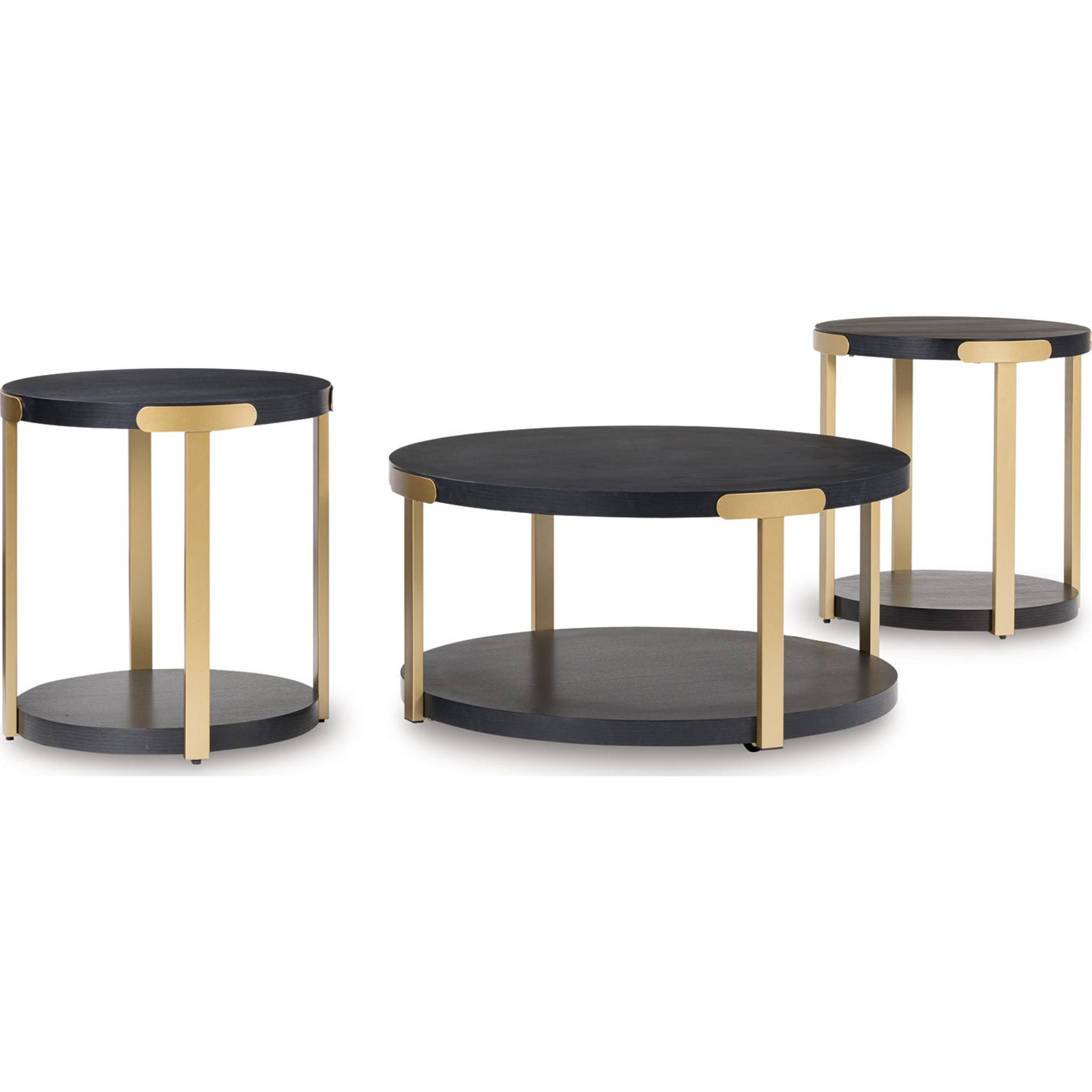Lot de 3 tables Shylore - Finition noir/laiton
