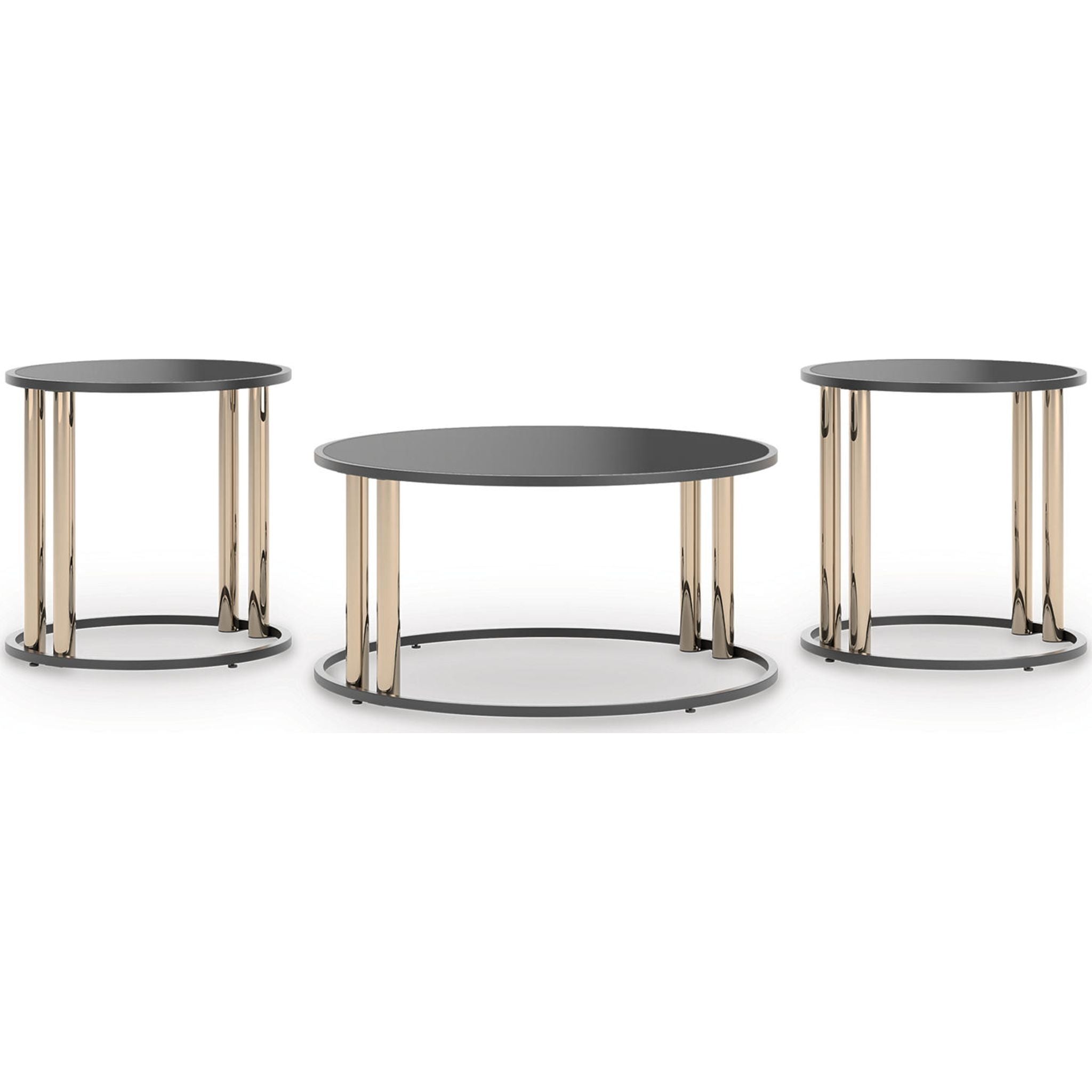 Lot de 3 tables Hannerly - Finition noire/dorée