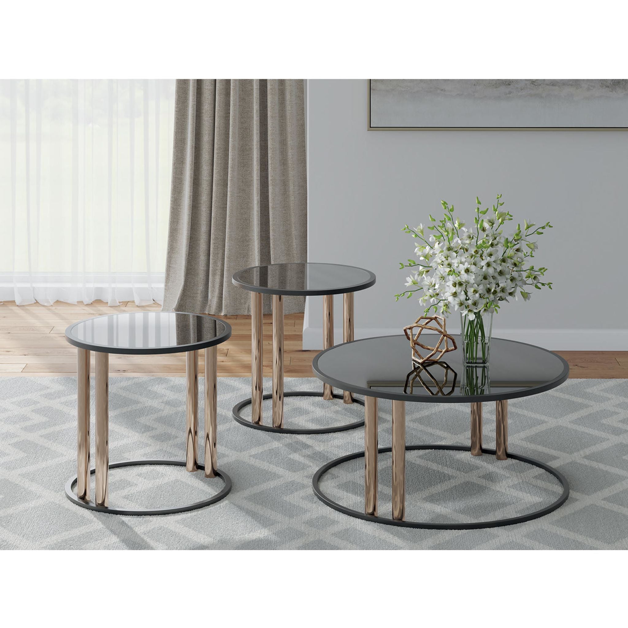 Lot de 3 tables Hannerly - Finition noire/dorée