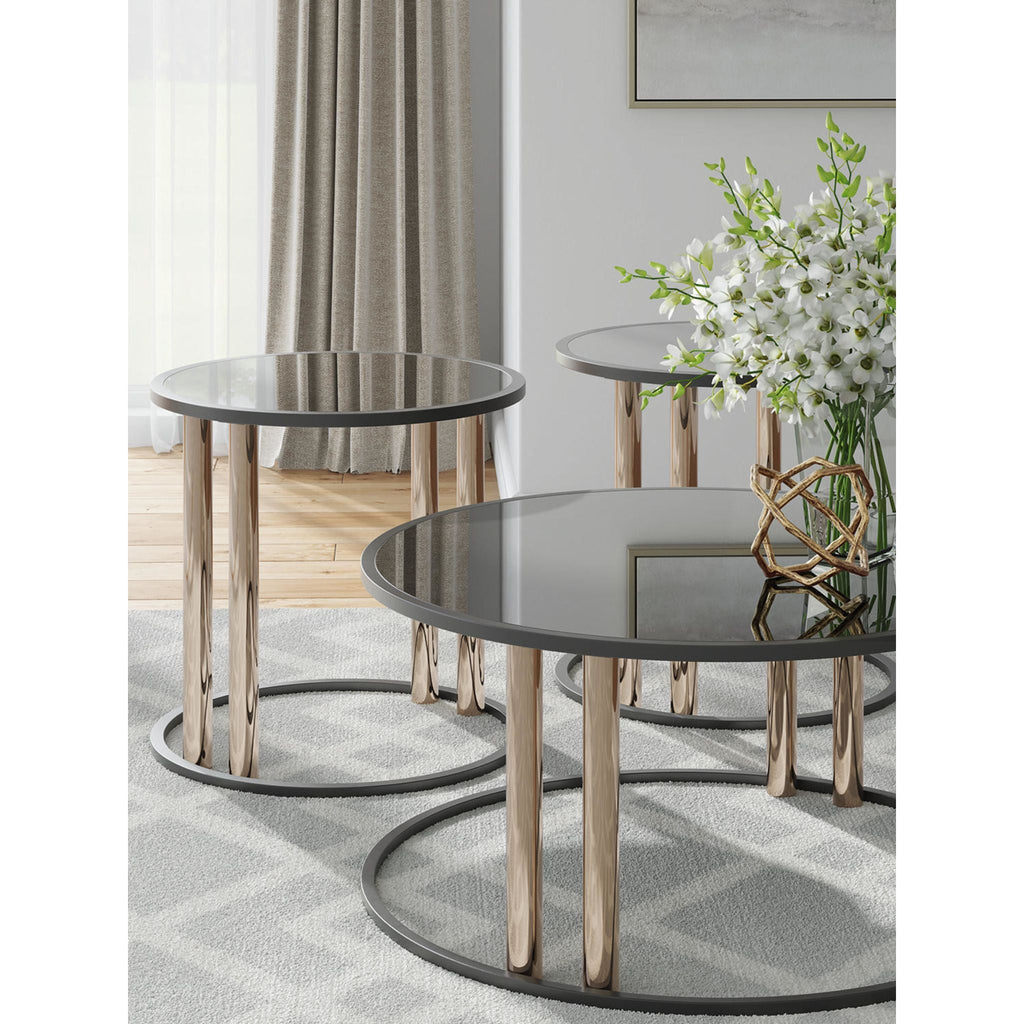 Lot de 3 tables Hannerly - Finition noire/dorée