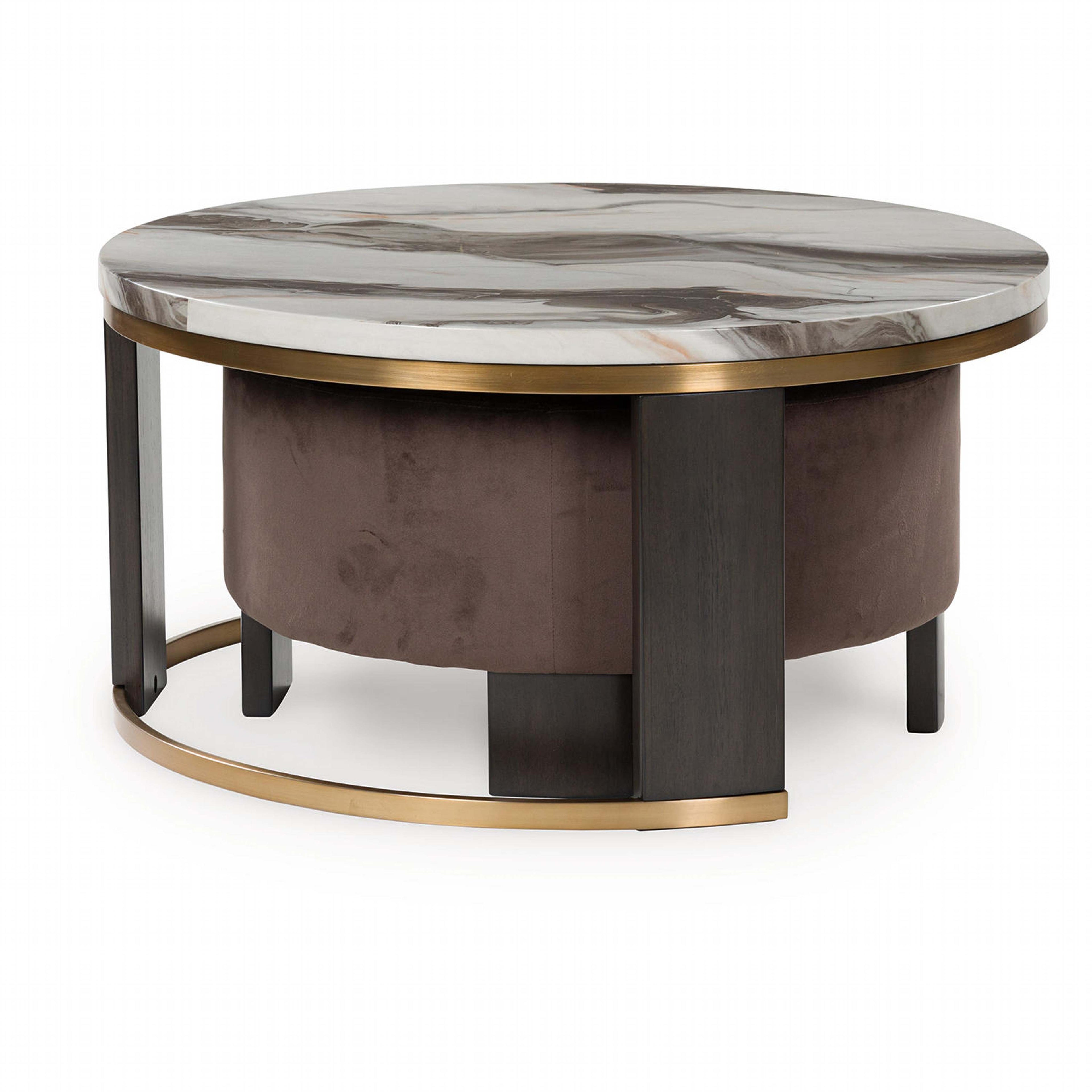 Tables basses gigognes Jazmore (lot de 2) - Finition marron/laiton