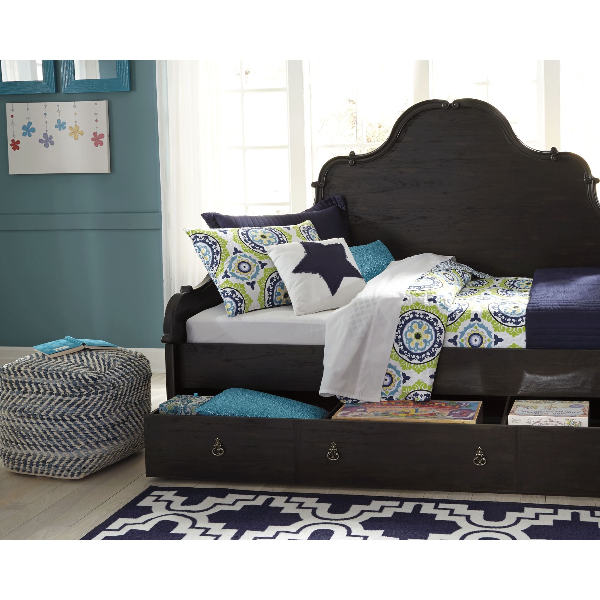 Pouf à chevrons - Bleu